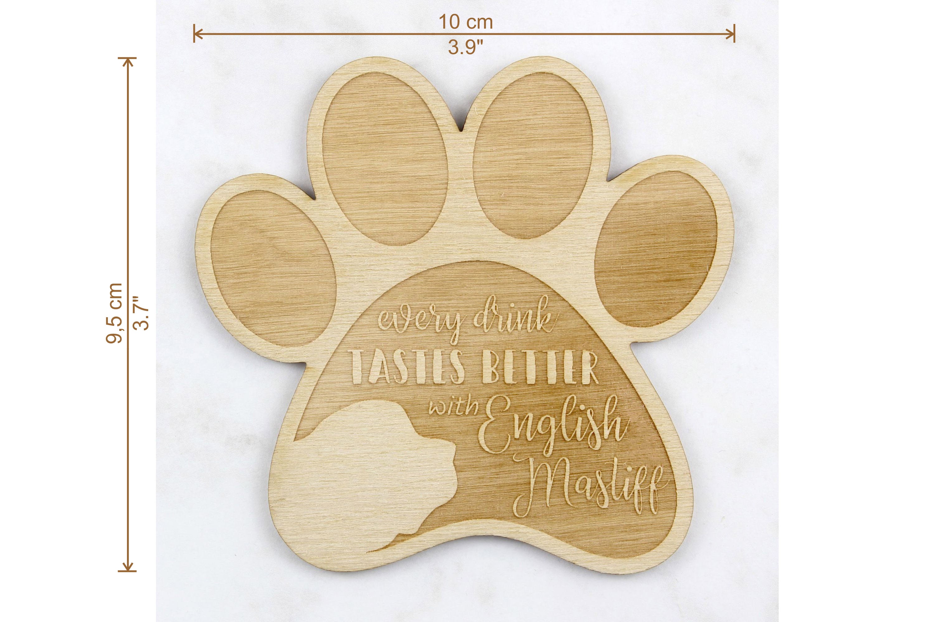 English Mastiff - Mug coaster, engraved coaster with dog, gift for dog lover by Art-Dog brand