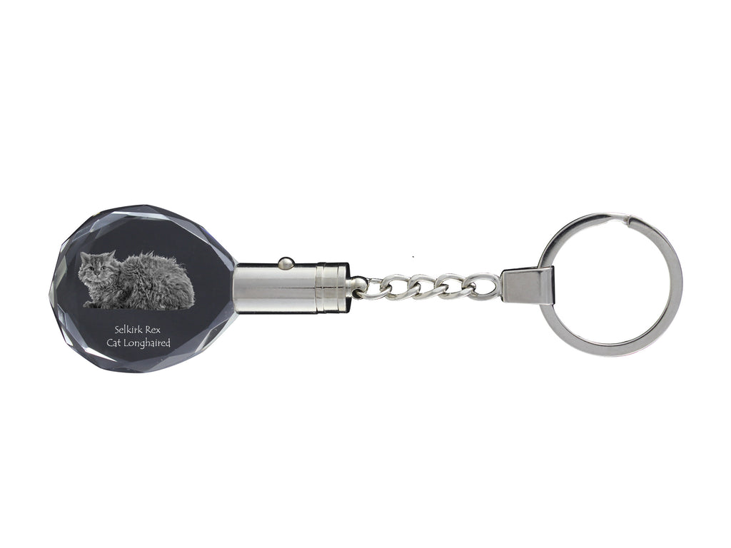 Selkirk Rex Longhaired - Fob with cat photo, crystal key ring in gift box, unique gift by Art-Dog brand