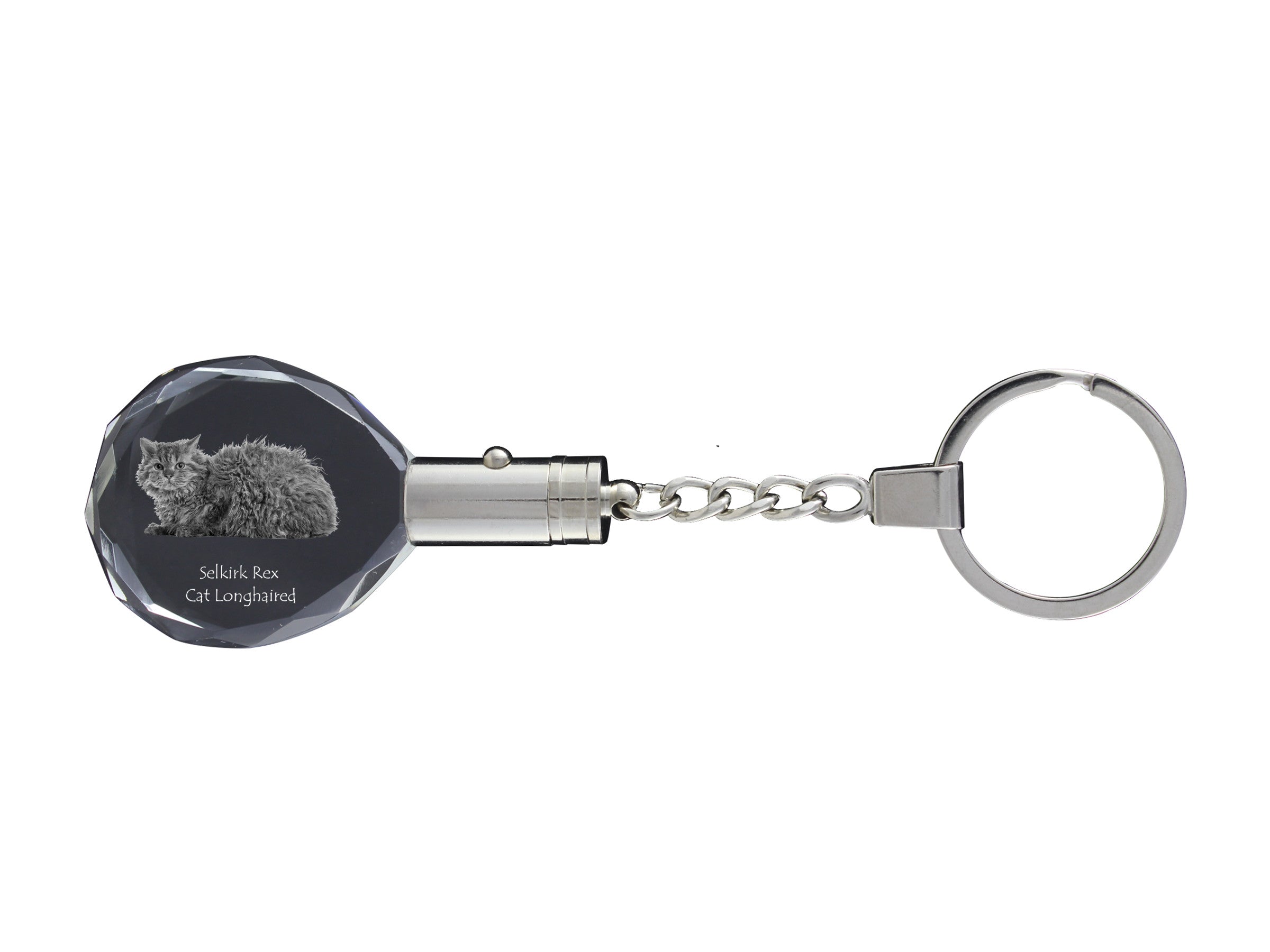 Selkirk Rex Longhaired - Fob with cat photo, crystal key ring in gift box, unique gift by Art-Dog brand