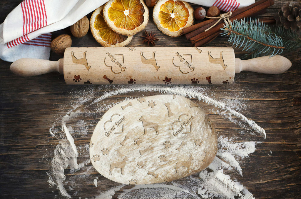 Great Dane I - rolling pin with a dog, decorating cookies with a rolling pin in patterns, a gift for the ceramicist of the Art-Dog brand