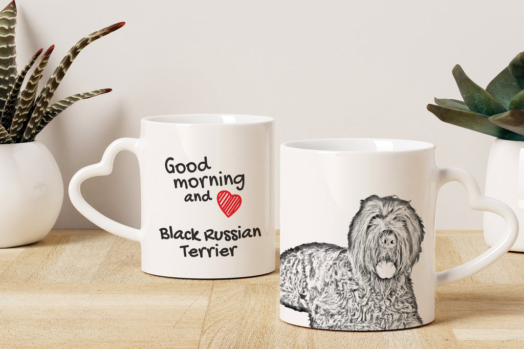 Black Russian Terrier, Chornyi Terrier - cup with a dog, adorable cup with a heart-shaped handle, universal gift from the Art-Dog brand