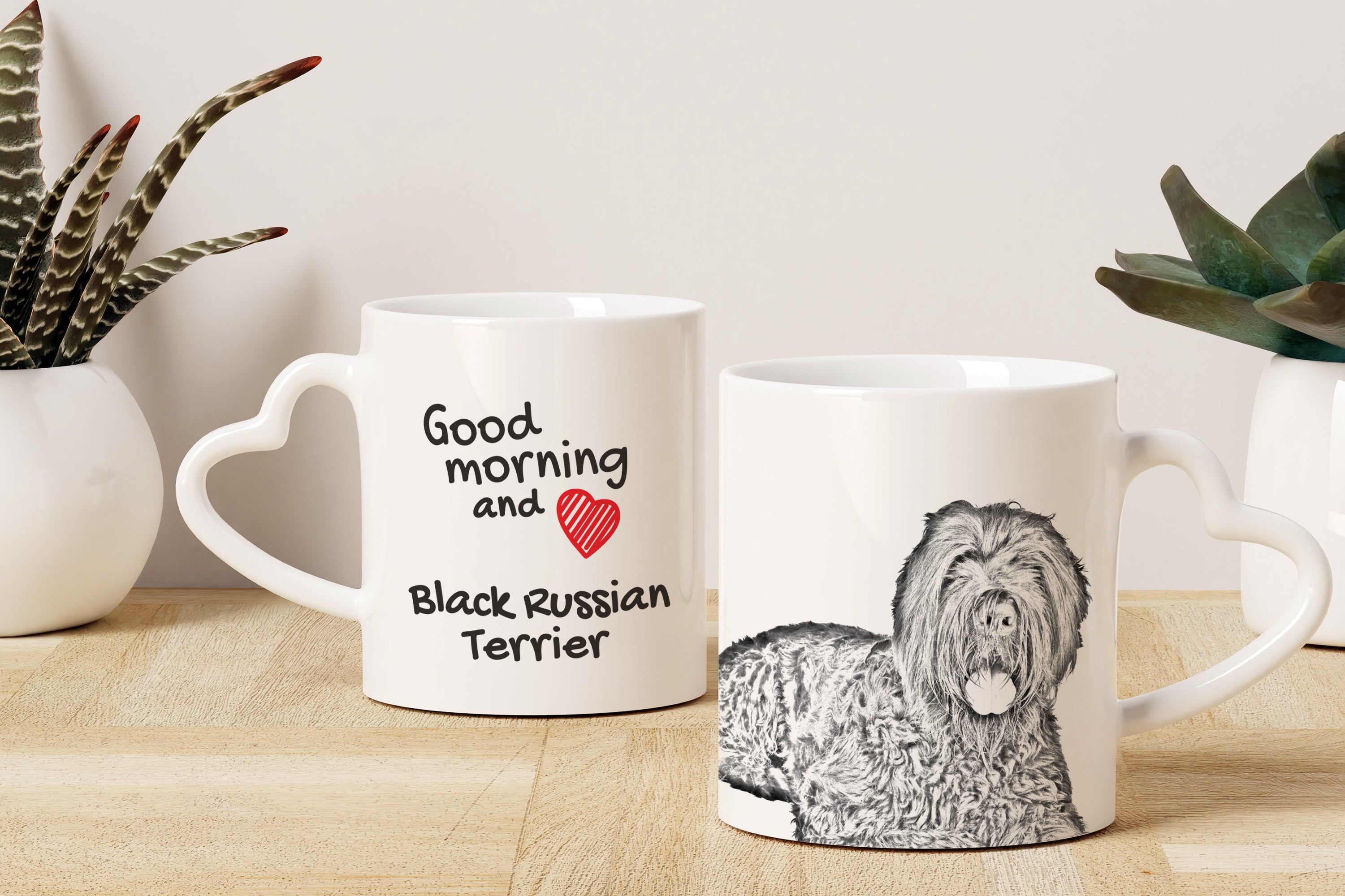 Black Russian Terrier, Chornyi Terrier - cup with a dog, adorable cup with a heart-shaped handle, universal gift from the Art-Dog brand