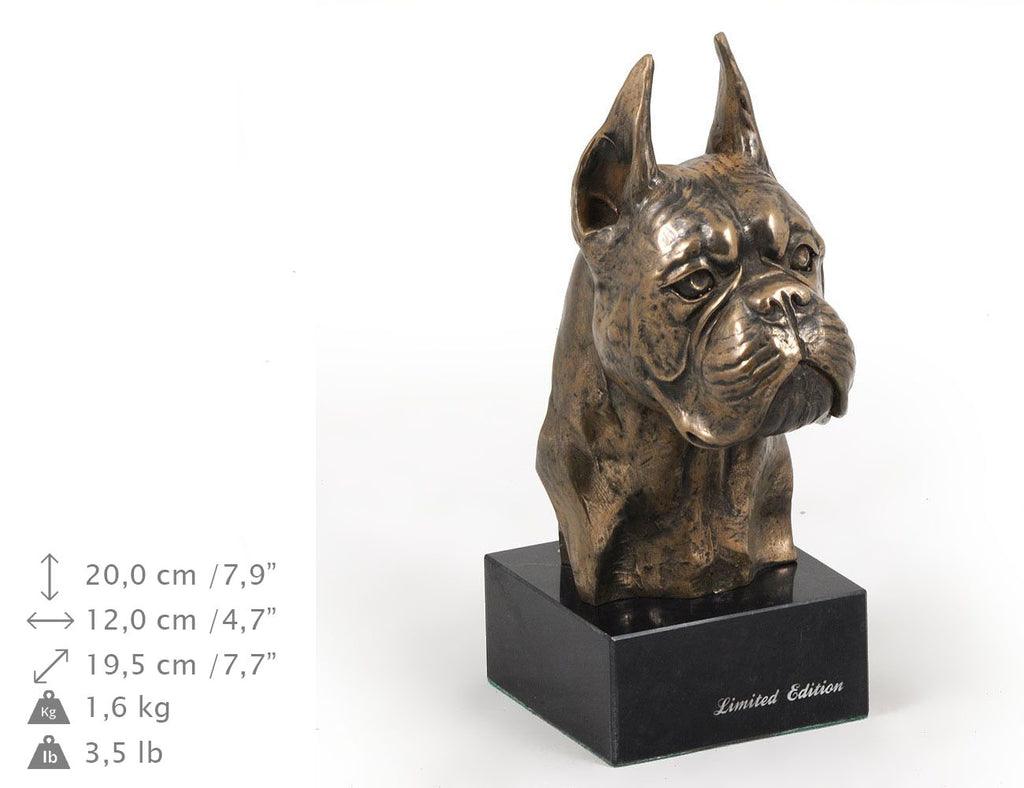 Boxer, German Boxer I - Dog statue, bust on stone base, sculpture, trophy for dog show by Art-Dog brand