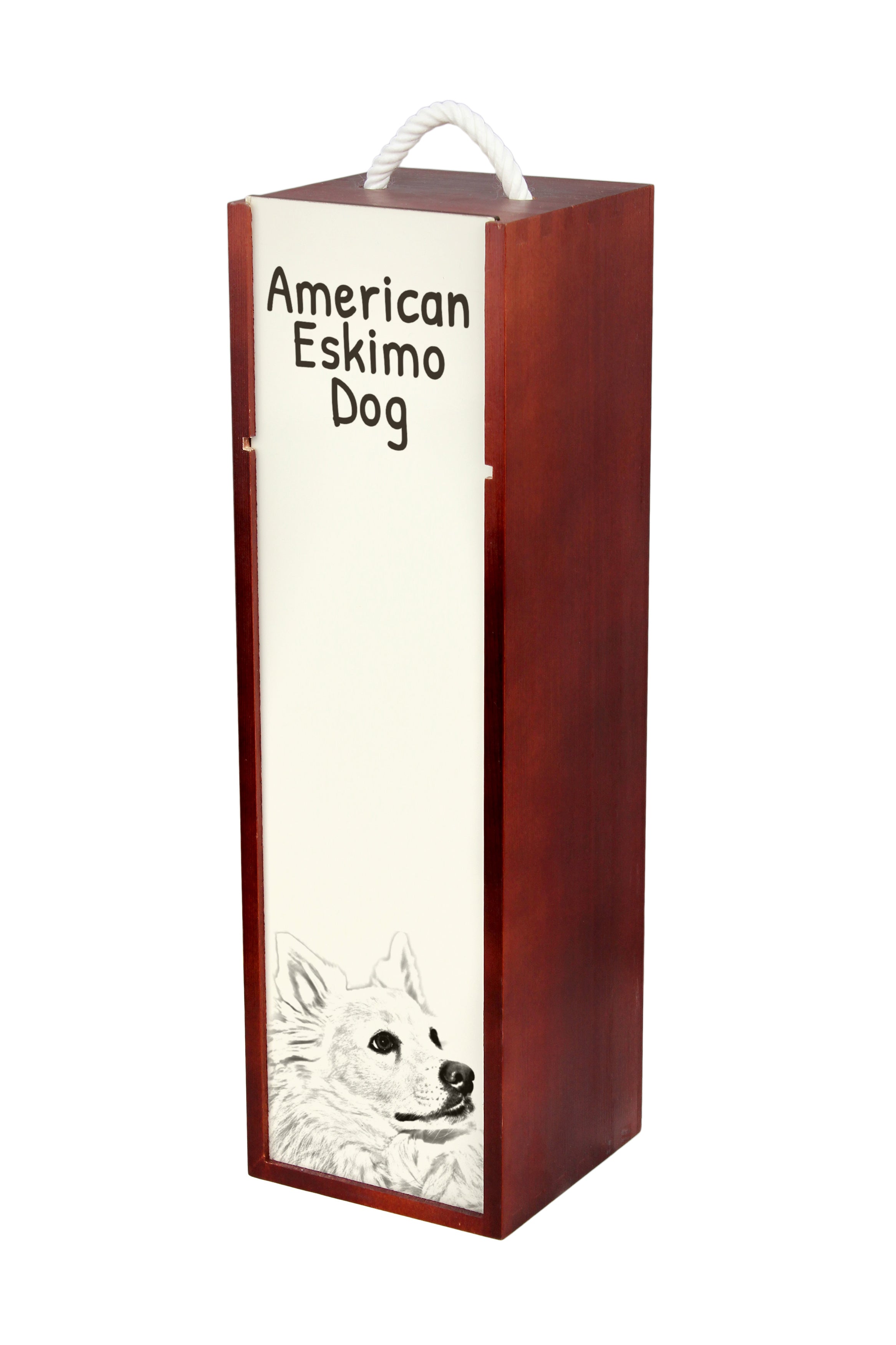 American Eskimo Dog, American Spitz - wine box with a dog, alcohol box with graphics, personalized gift box from the Art-Dog brand