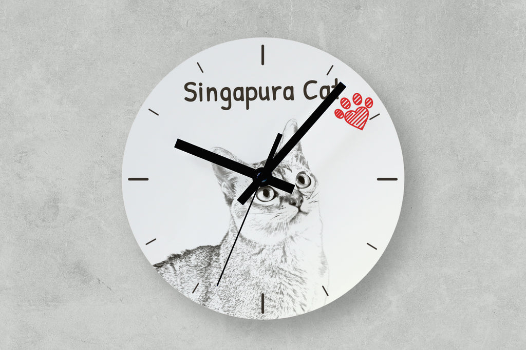 Singapura - wall clock with a cat, shelf clock with a print, personalized home decoration from the Art-Dog brand