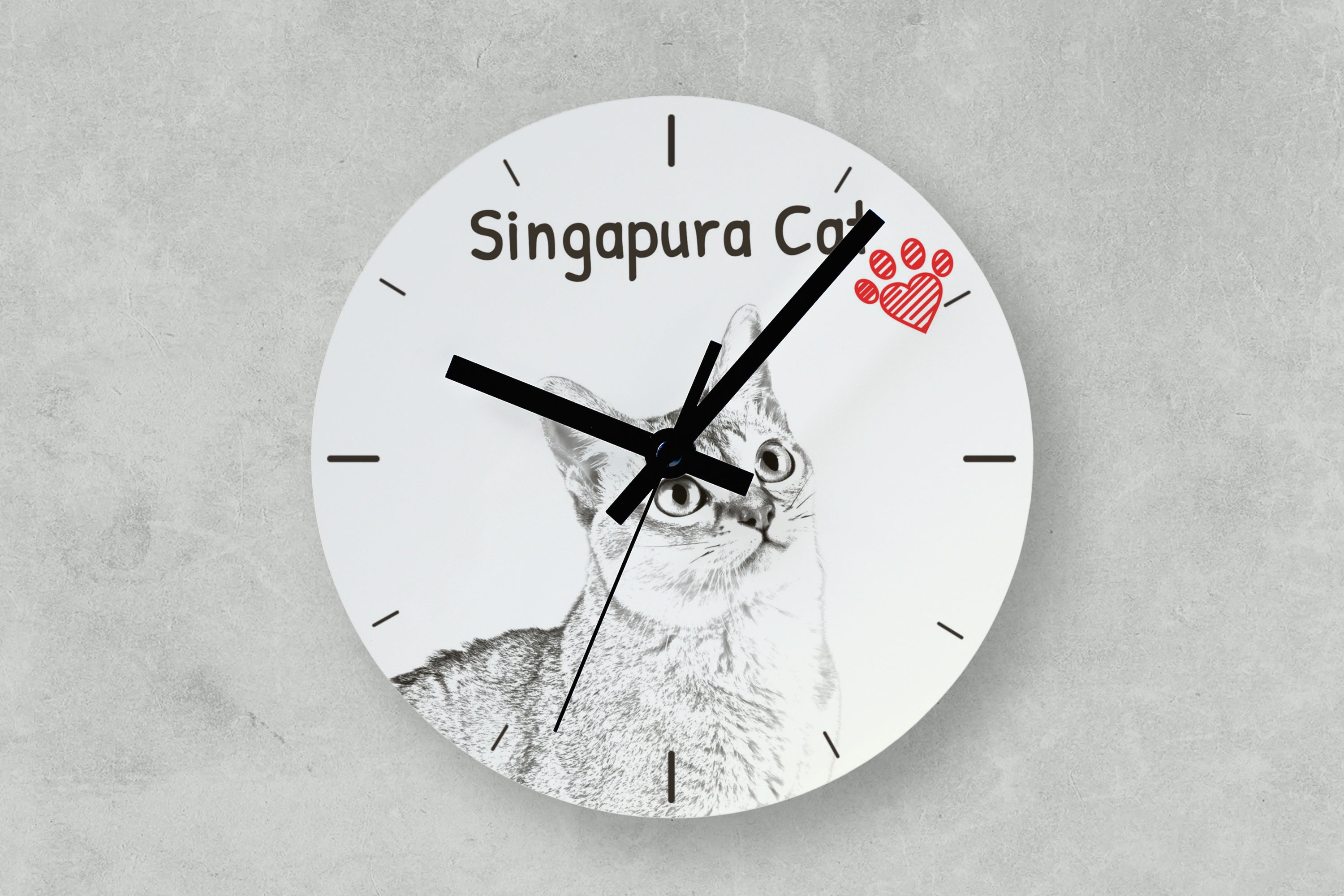Singapura - wall clock with a cat, shelf clock with a print, personalized home decoration from the Art-Dog brand