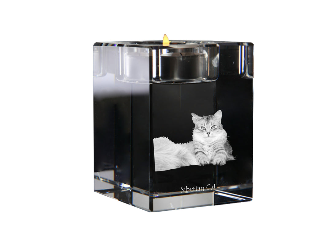 Siberian - Candle holder with cat photo, crystal tealight holder, personalised gift by Art-Dog brand