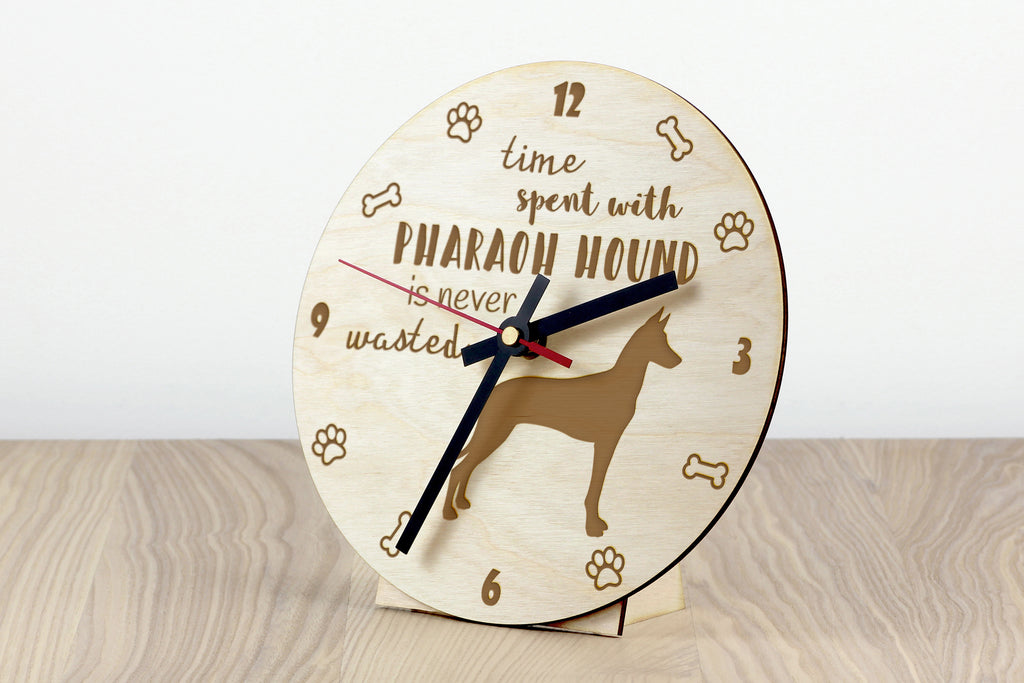 Pharaoh Hound, Kelb tal-Fenek - clock with a dog, wooden clock, wall clock for dog lovers, clock for desk and shelf, Art-Dog