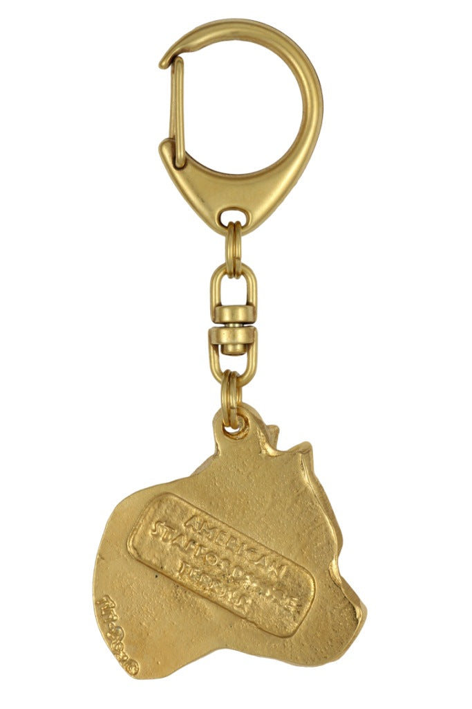 American Staffordshire Terrier, Amstaff II - Gilded key ring with dog in gift box, handbag decoration, luxury accessory by Art-Dog brand