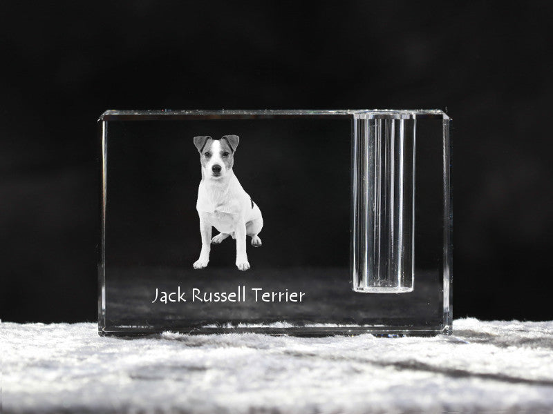 Jack Russell Terrier - Pen stand, crystal organiser with dog photo, unique desk decoration by Art-Dog brand
