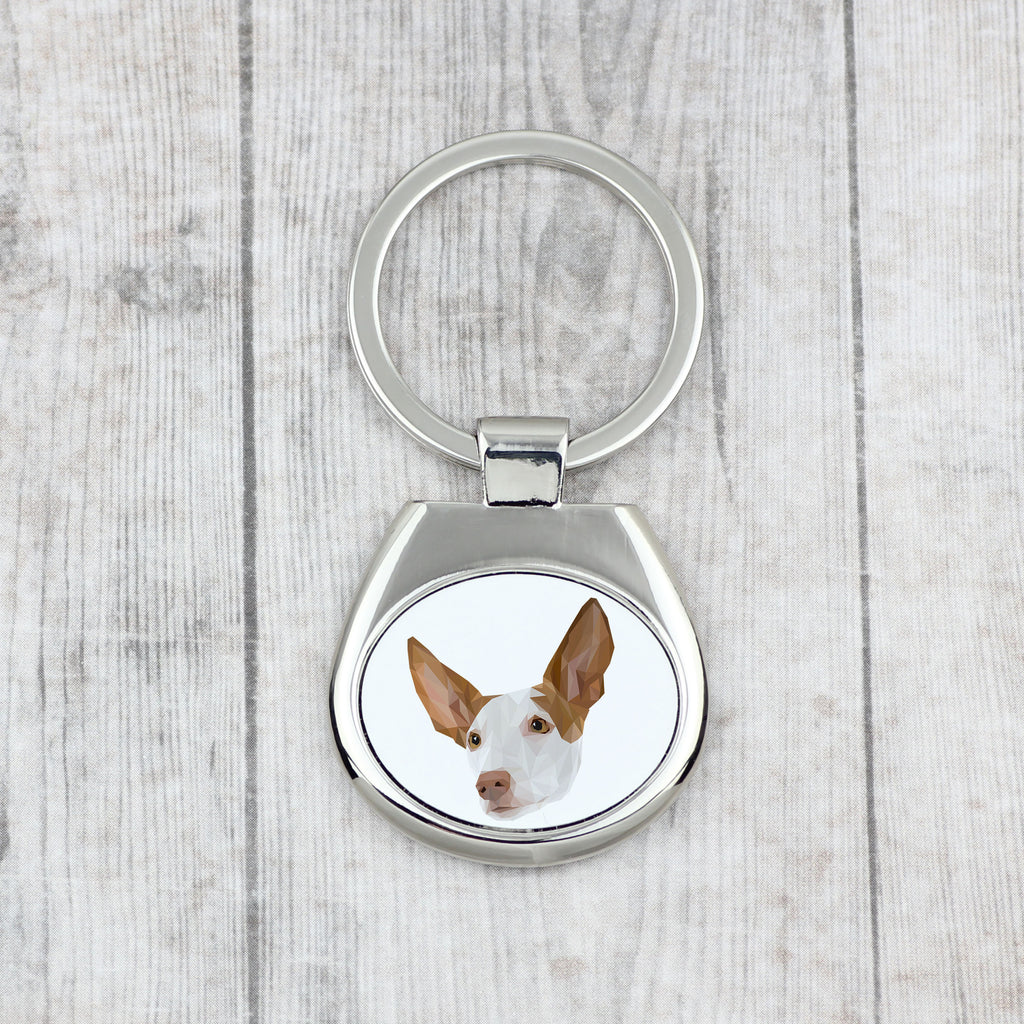 Ibizan Hound, Ibizan Podenco, Ibizan Warren Hound - geometric keychain with a photo and the inscription Art-Dog