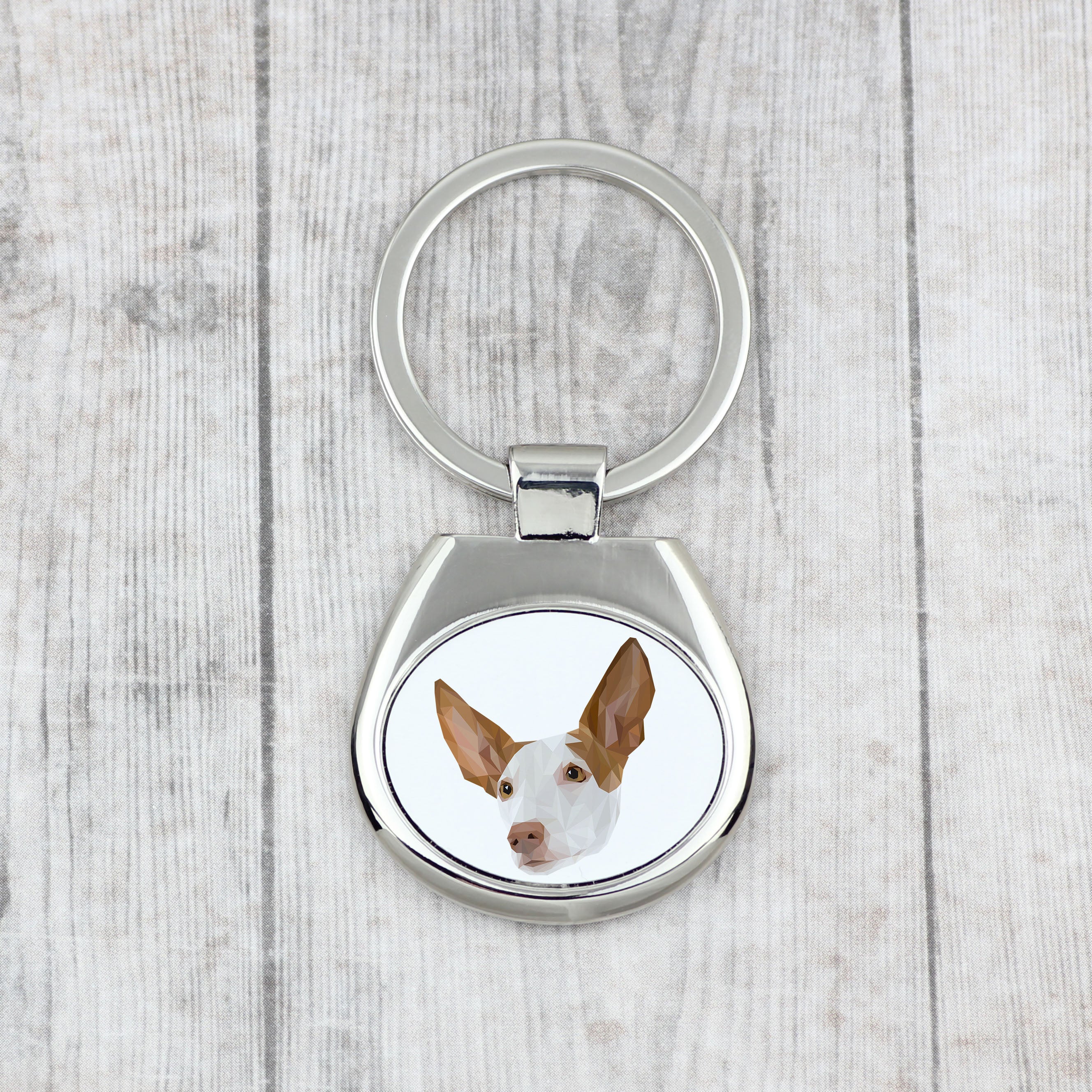 Ibizan Hound, Ibizan Podenco, Ibizan Warren Hound - geometric keychain with a photo and the inscription Art-Dog