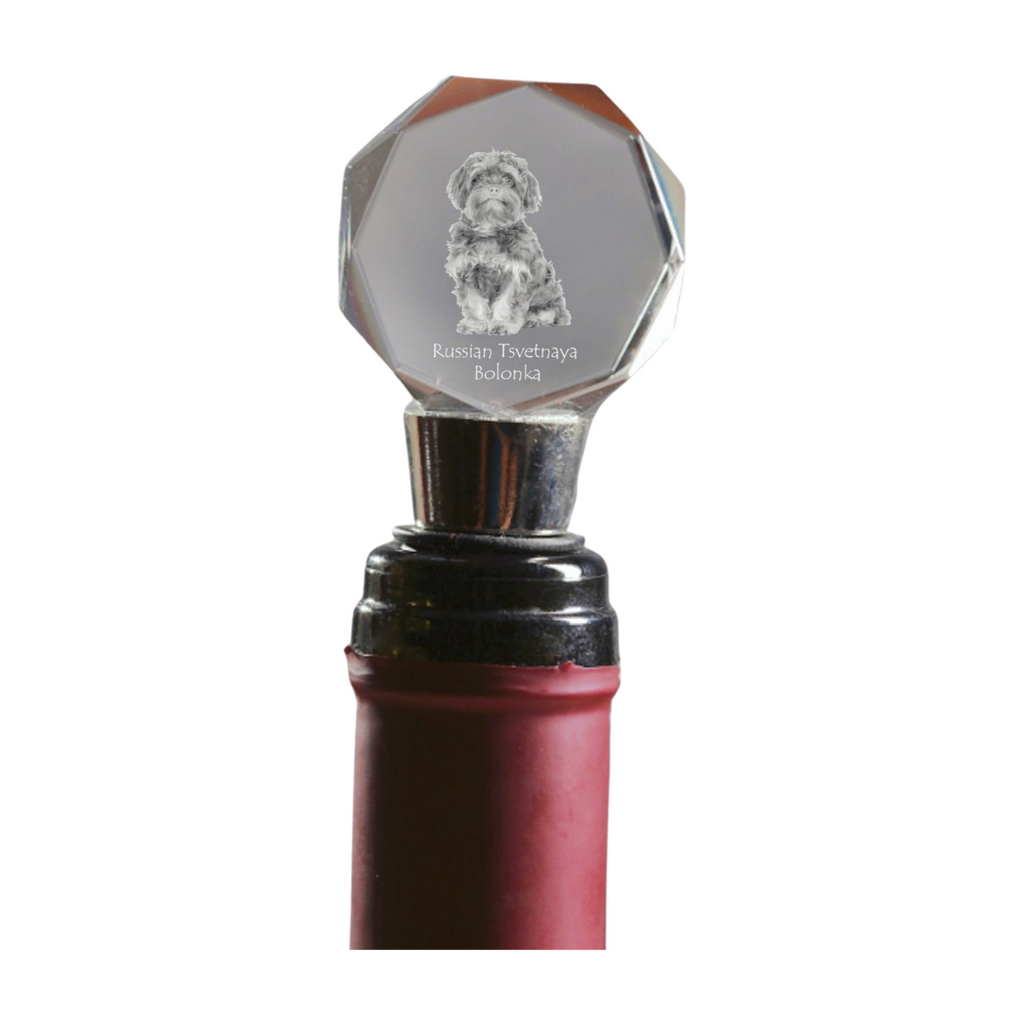 Bolonka, Russian Tsvetnaya Bolonka - Bottle stopper, crystal wine stopper with photo, personalised gift for bartender by Art-Dog brand