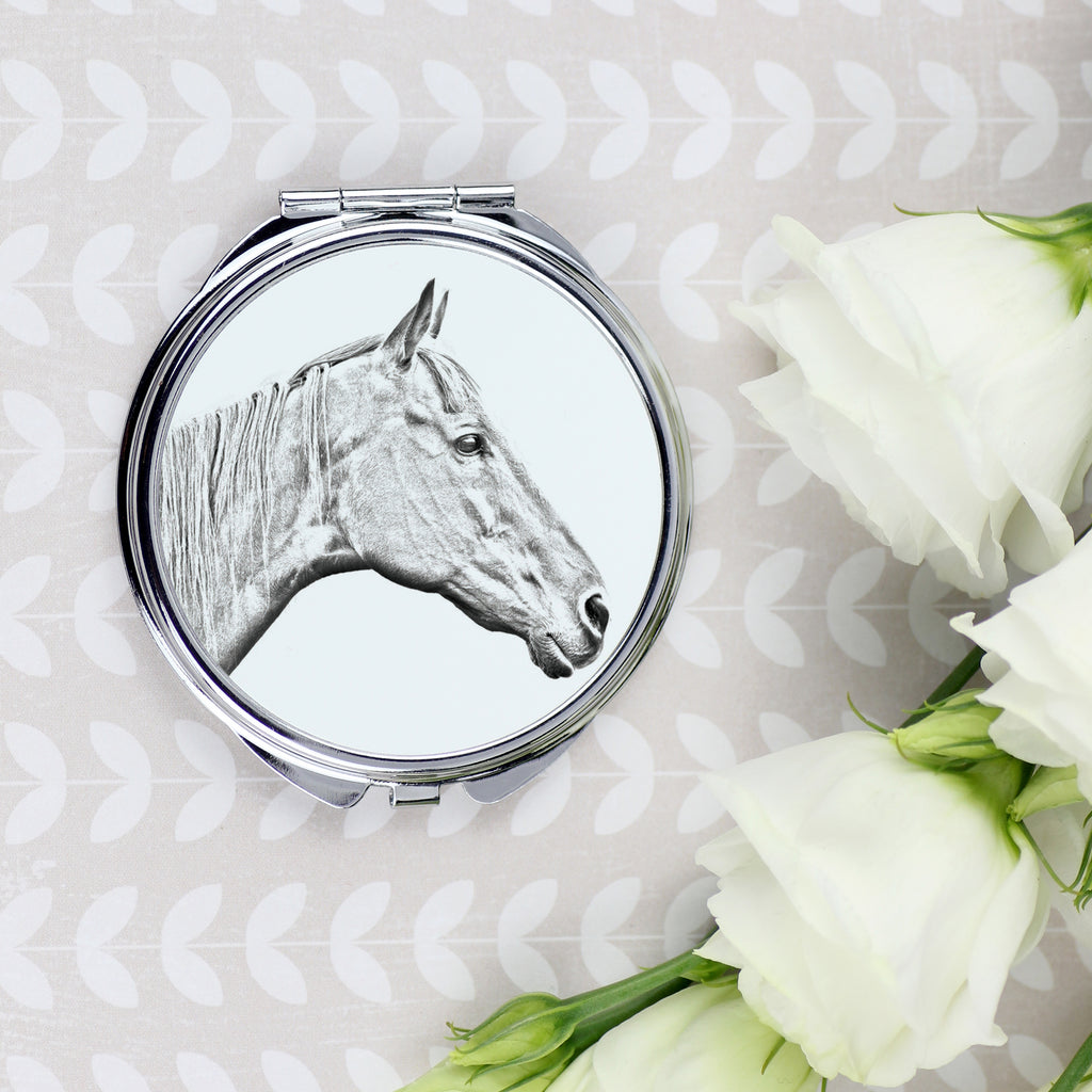 Retired Race Horse - pocket mirror with a horse, personalized mirror for a purse, compact mirror with Art-Dog brand print