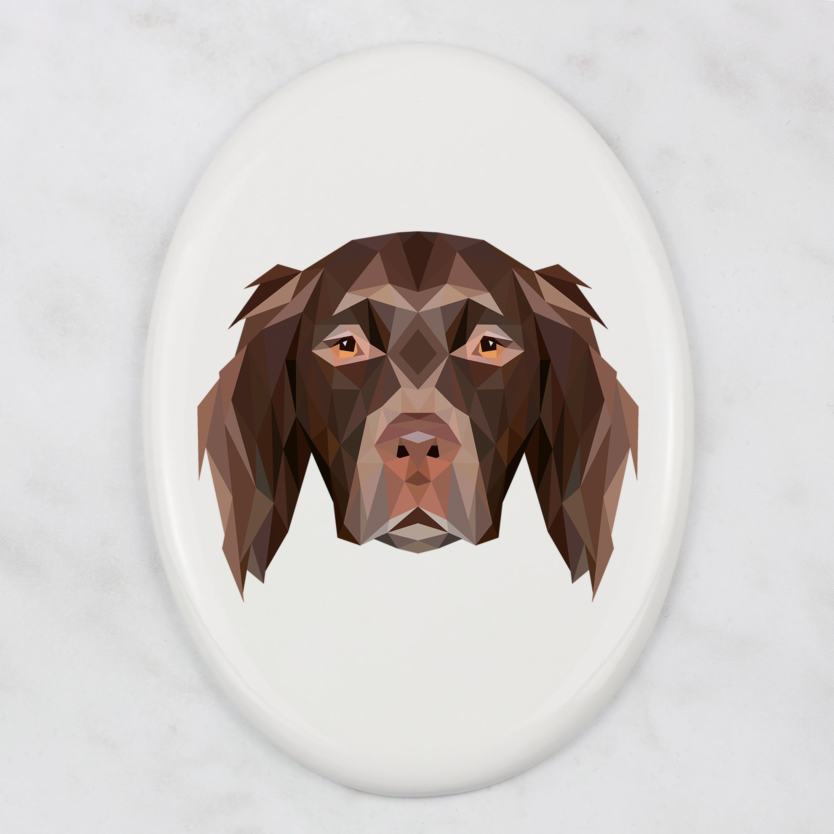 Münsterländer - a plate with a geometric design and the brand name Art-Dog