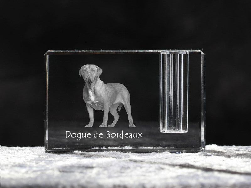 Dogue de Bordeaux, French Mastiff, Bordeauxdog - Pen stand, crystal organiser with dog photo, unique desk decoration by Art-Dog brand