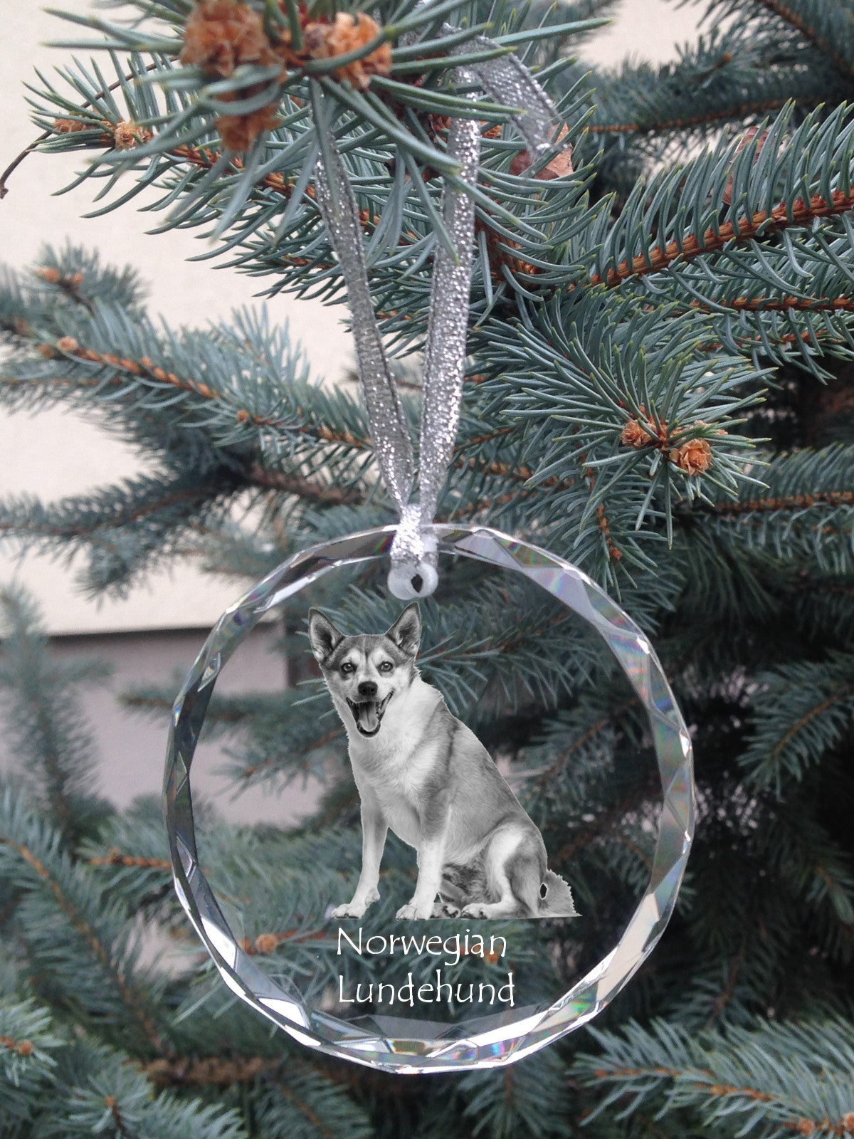 Norwegian Lundehund, Norsk Lundehund - crystal bauble with a photo, dog photo in crystal, personalized Christmas tree ornament by Art-Dog brand