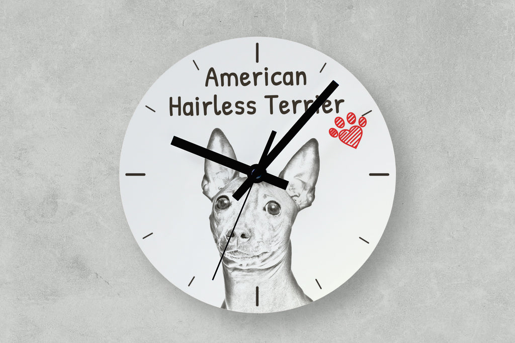 American Hairless Terrier - wall clock with a dog, shelf clock with a print, personalized home decoration from the Art-Dog brand
