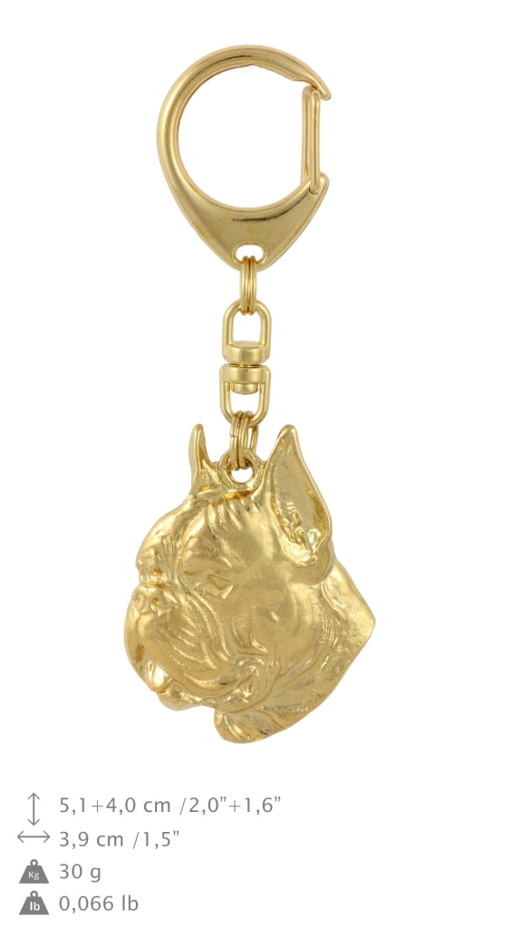 Boxer, German Boxer II - Gilded key ring with dog, handbag decoration, luxury accessory by Art-Dog brand