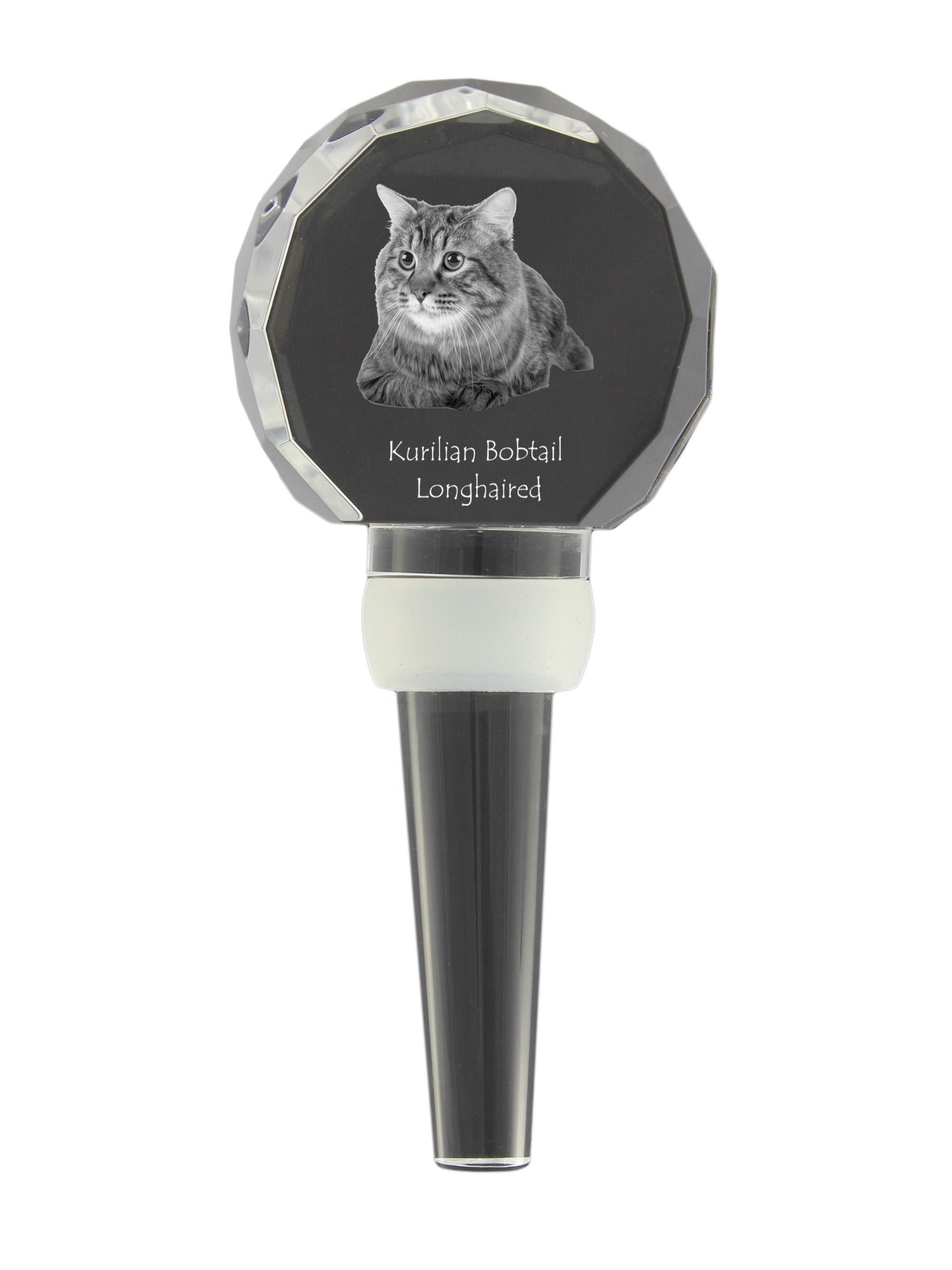 Kurilian bobtail longhaired - Crystal bottle stopper with cat, unique wine stopper with photo, personalised gift for sommelier by Art-Dog brand