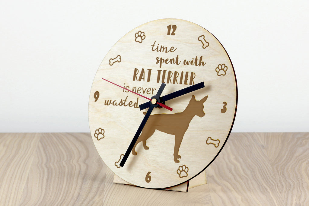 Rat Terrier, Ratting Terrier, Decker Giant - clock with a dog, wooden clock, wall clock for dog lovers, clock for desk and shelf, Art-Dog