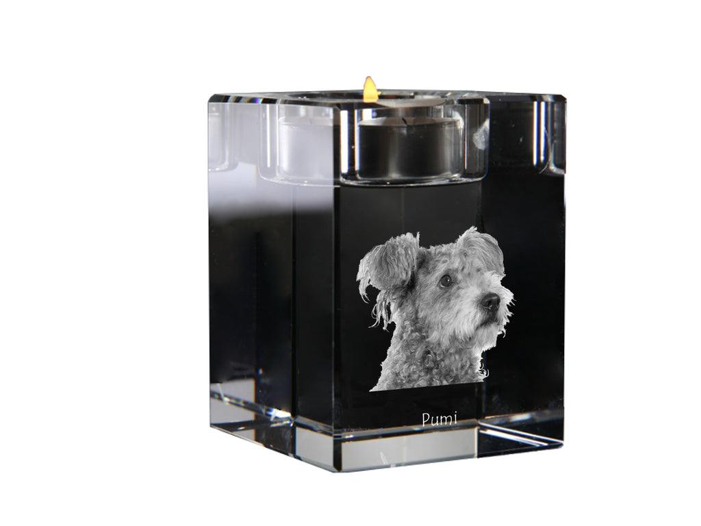 Pumi, Hungarian Pumi, Hungarian herding terrier - Candle holder with dog photo, crystal tealight holder, personalised gift by Art-Dog brand
