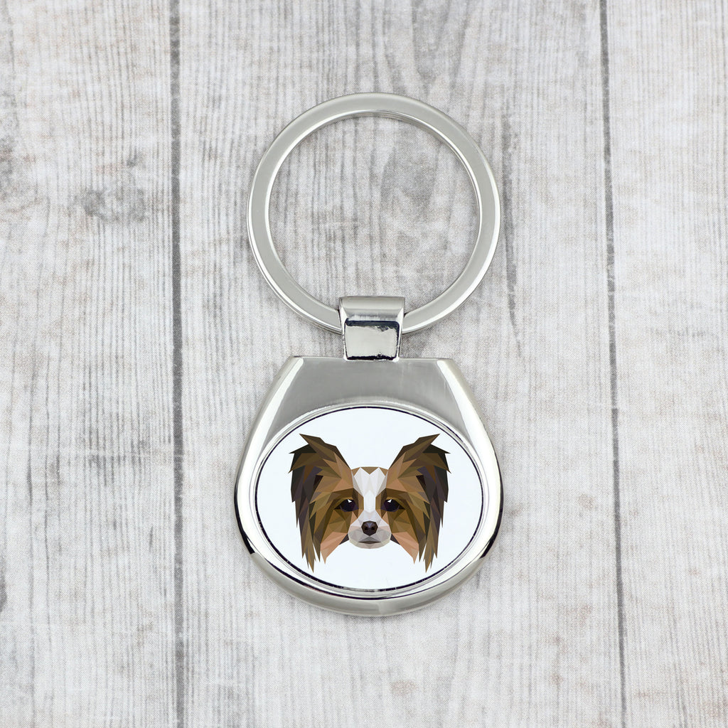Papillon, Continental Toy Spaniel, Butterfly dog - geometric keychain with a photo and the inscription Art-Dog
