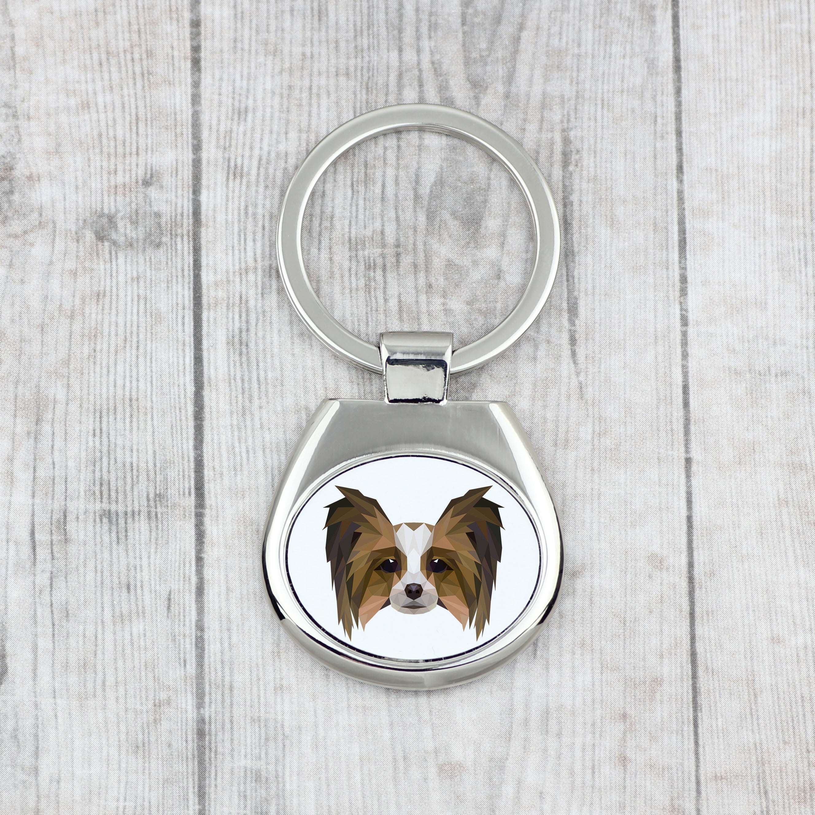 Papillon, Continental Toy Spaniel, Butterfly dog - geometric keychain with a photo and the inscription Art-Dog