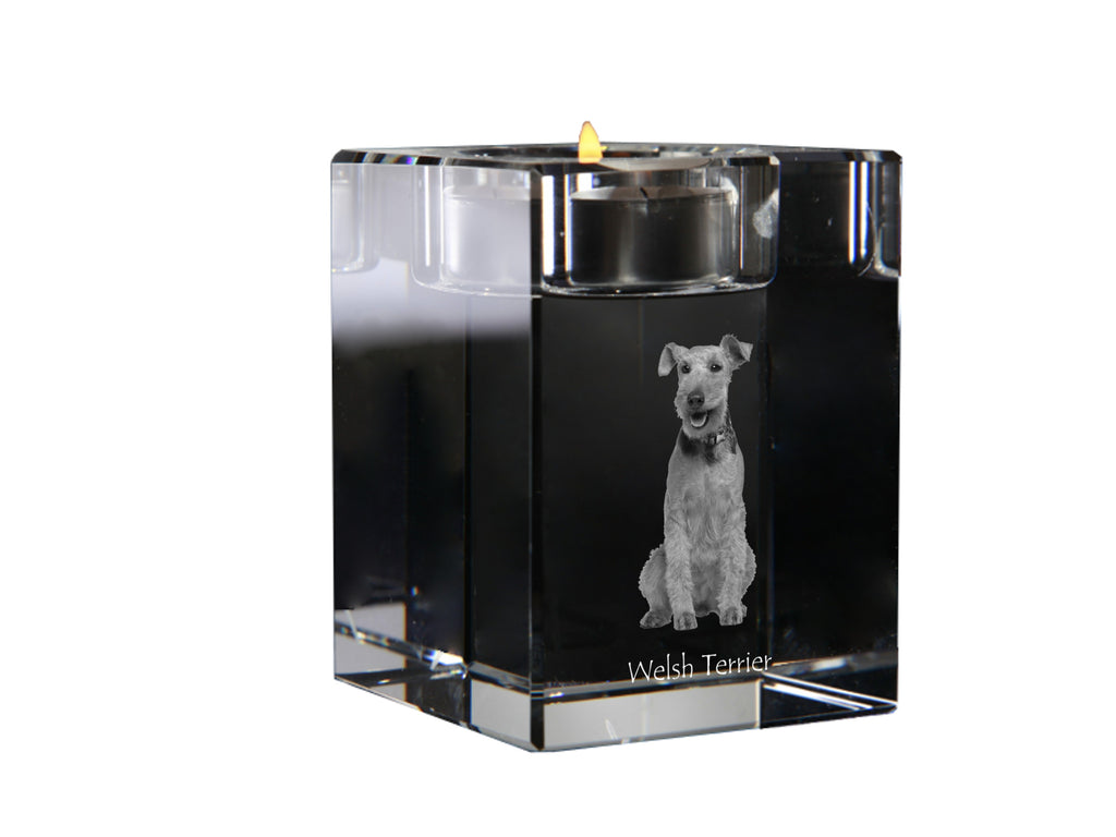 Welsh Terrier, Welshie, Daeargi Cymreig - Candle holder with dog photo, crystal tealight holder, personalised gift by Art-Dog brand