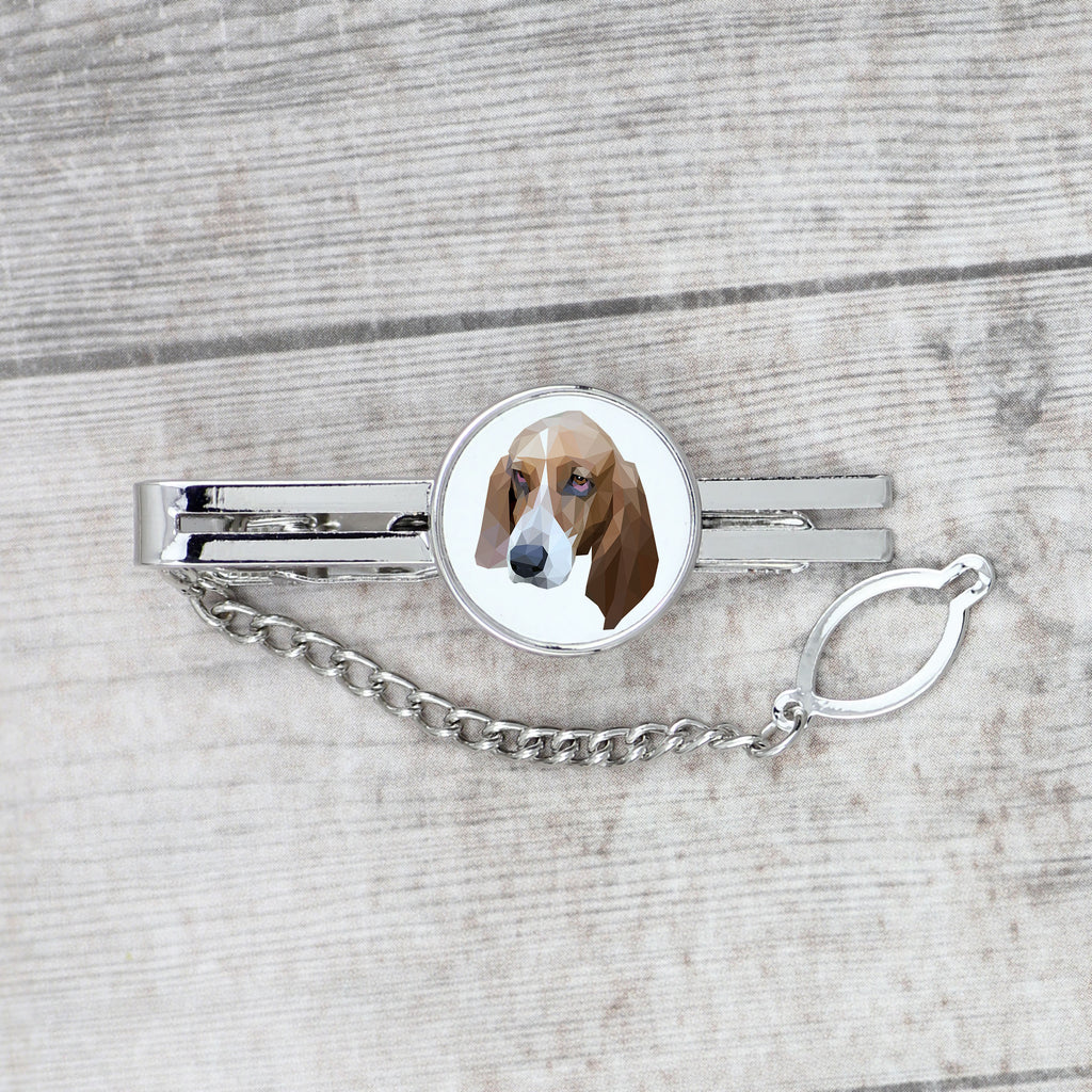 Basset Hound - geometric tie clip with a picture and inscription from Art-Dog