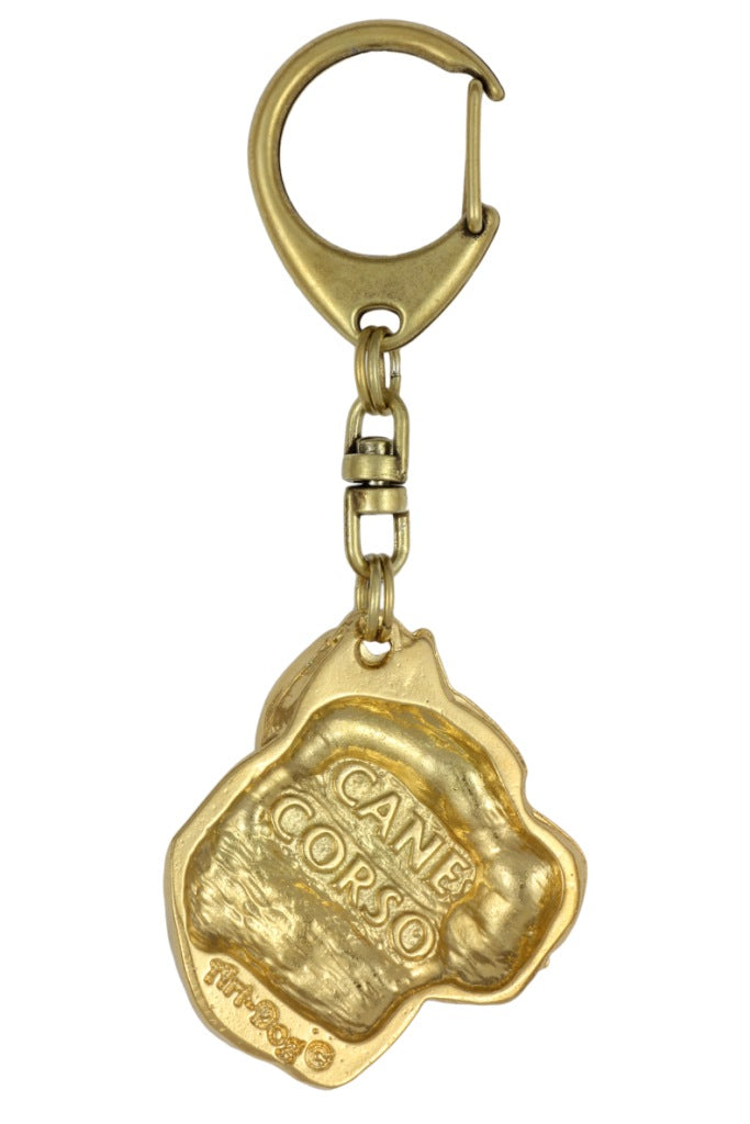 Cane Corso, Italian Cane Corso - Gilded key ring with dog in gift box, handbag decoration, luxury accessory by Art-Dog brand