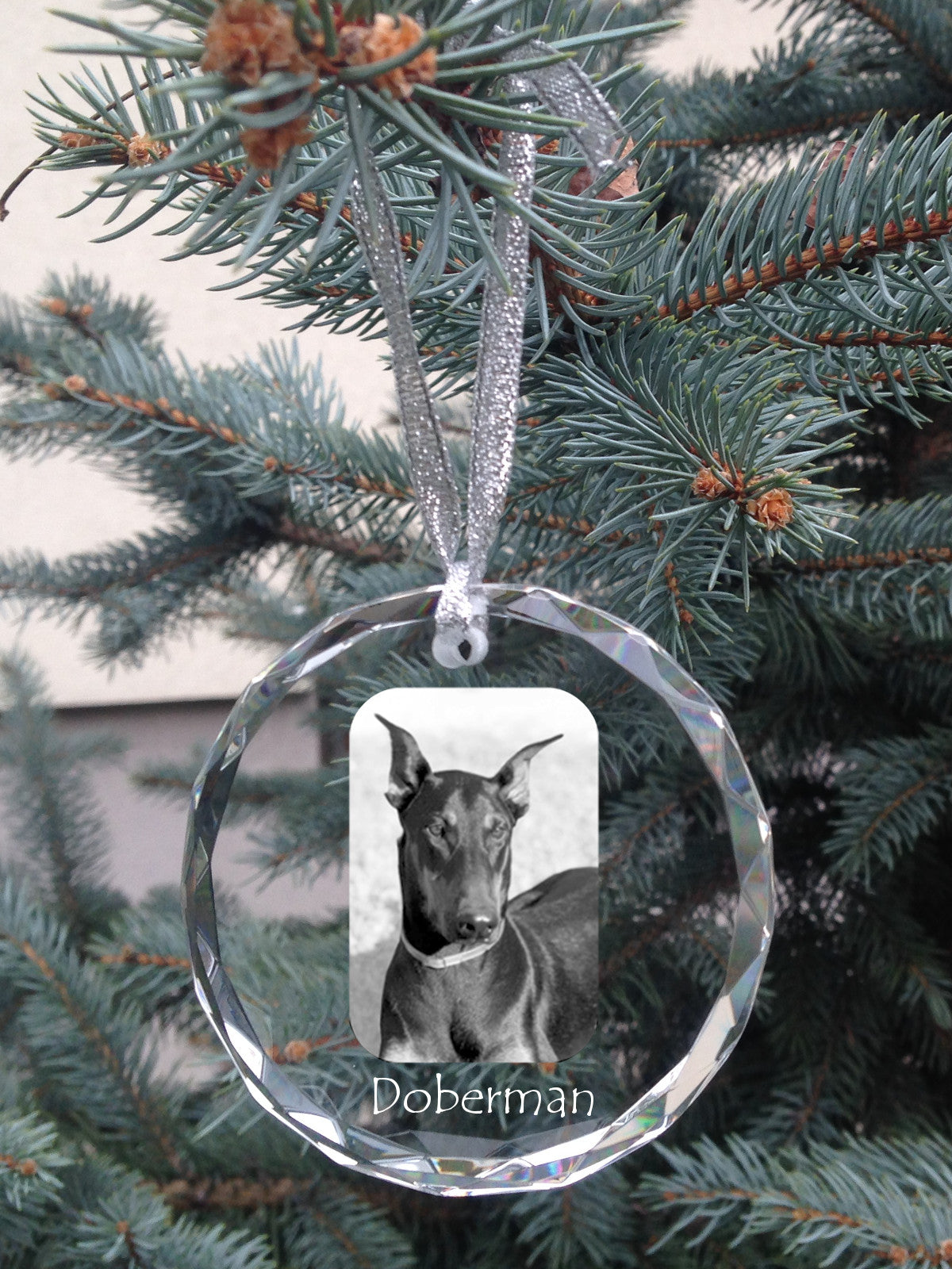 Dobermann, Doberman Pinscher, Dobie - crystal bauble with a photo, dog photo in crystal, personalized Christmas tree ornament by Art-Dog brand