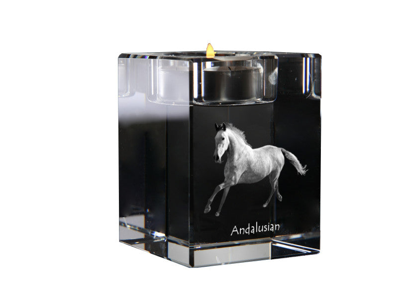 Andalusian - Candle holder with picture of a horse, crystal tealight holder, personalised gift by Art-Dog brand