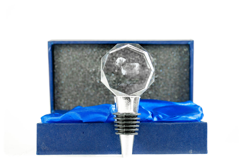 Cesky Terrier, Czech Terrier, Bohemian Terrier - Bottle stopper, crystal wine stopper with photo, personalised gift for bartender by Art-Dog brand
