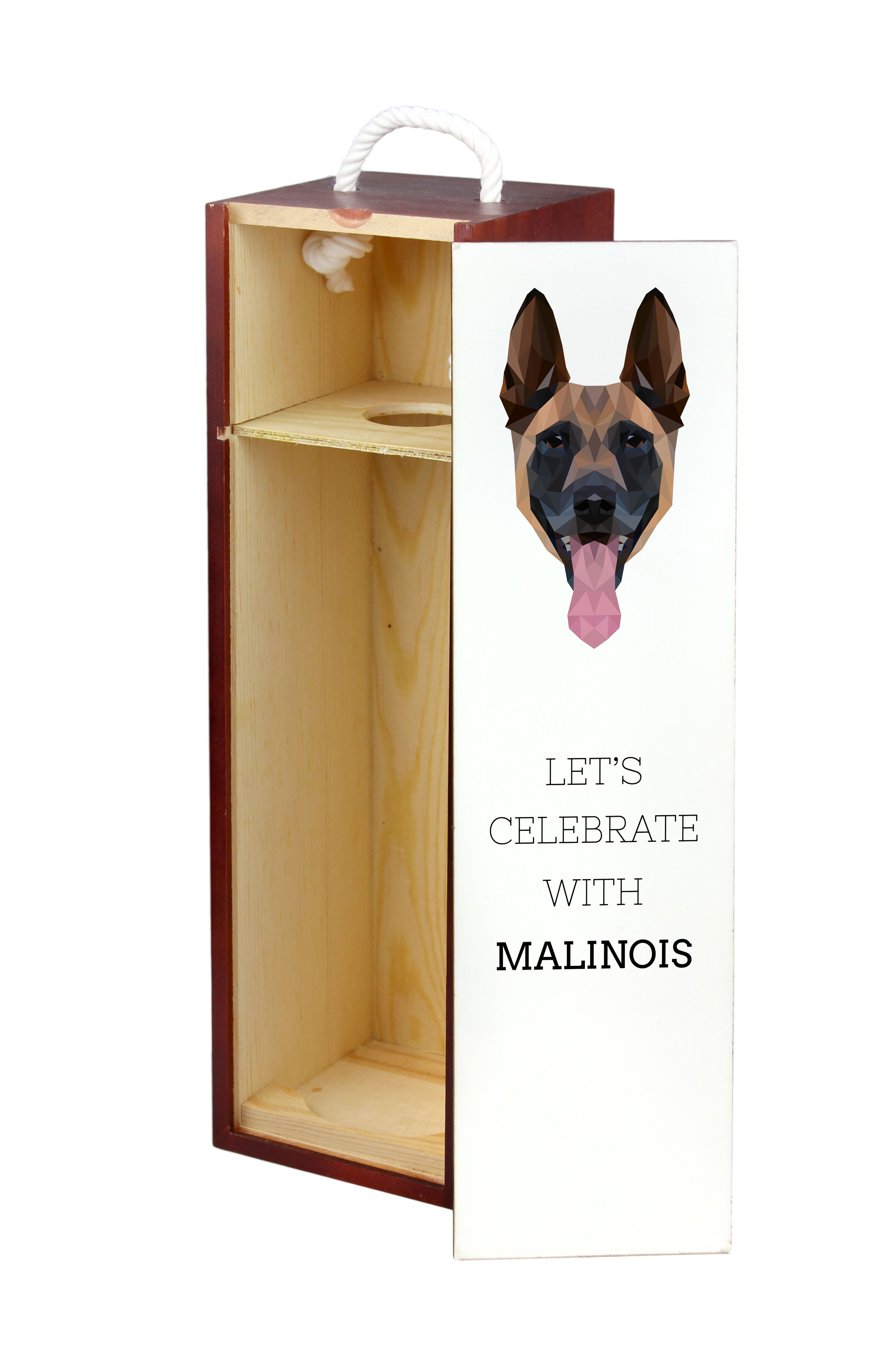 Malinois Belgian Shepherd Dog - geometric box with a picture and inscription for wine by Art-Dog