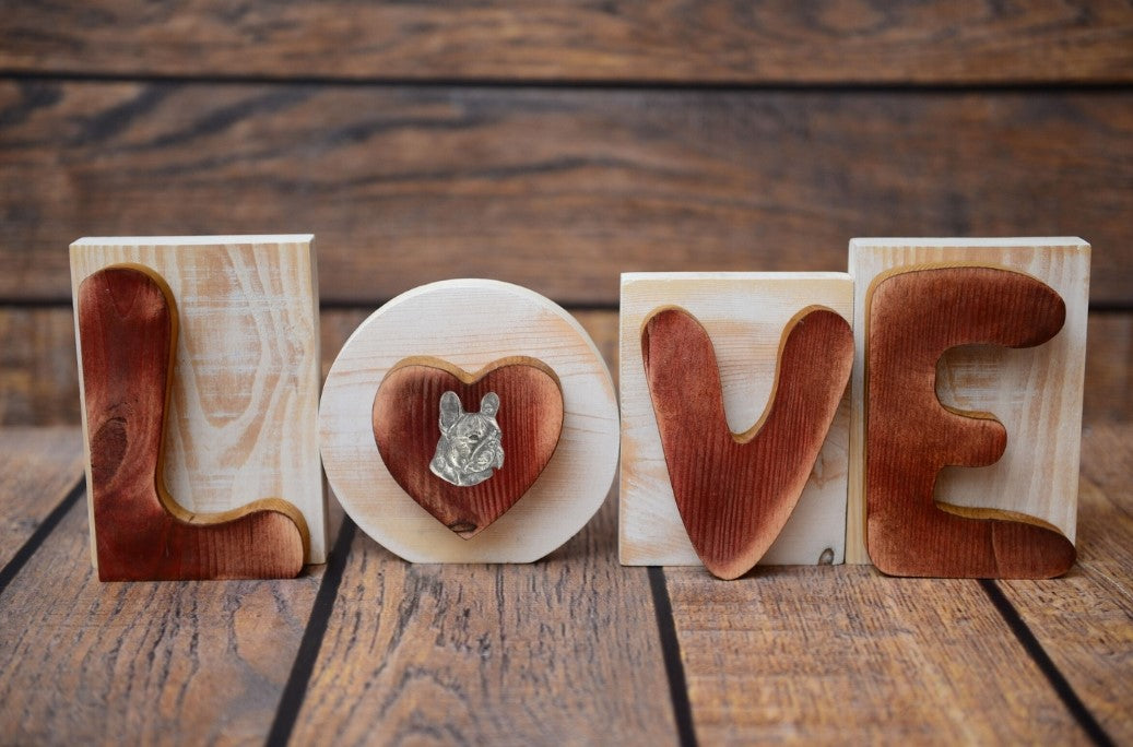 French Bulldog, Frenchie I - wooden LOVE sign, interior decoration with a dog, charming ornament for the shelf by Art-Dog brand