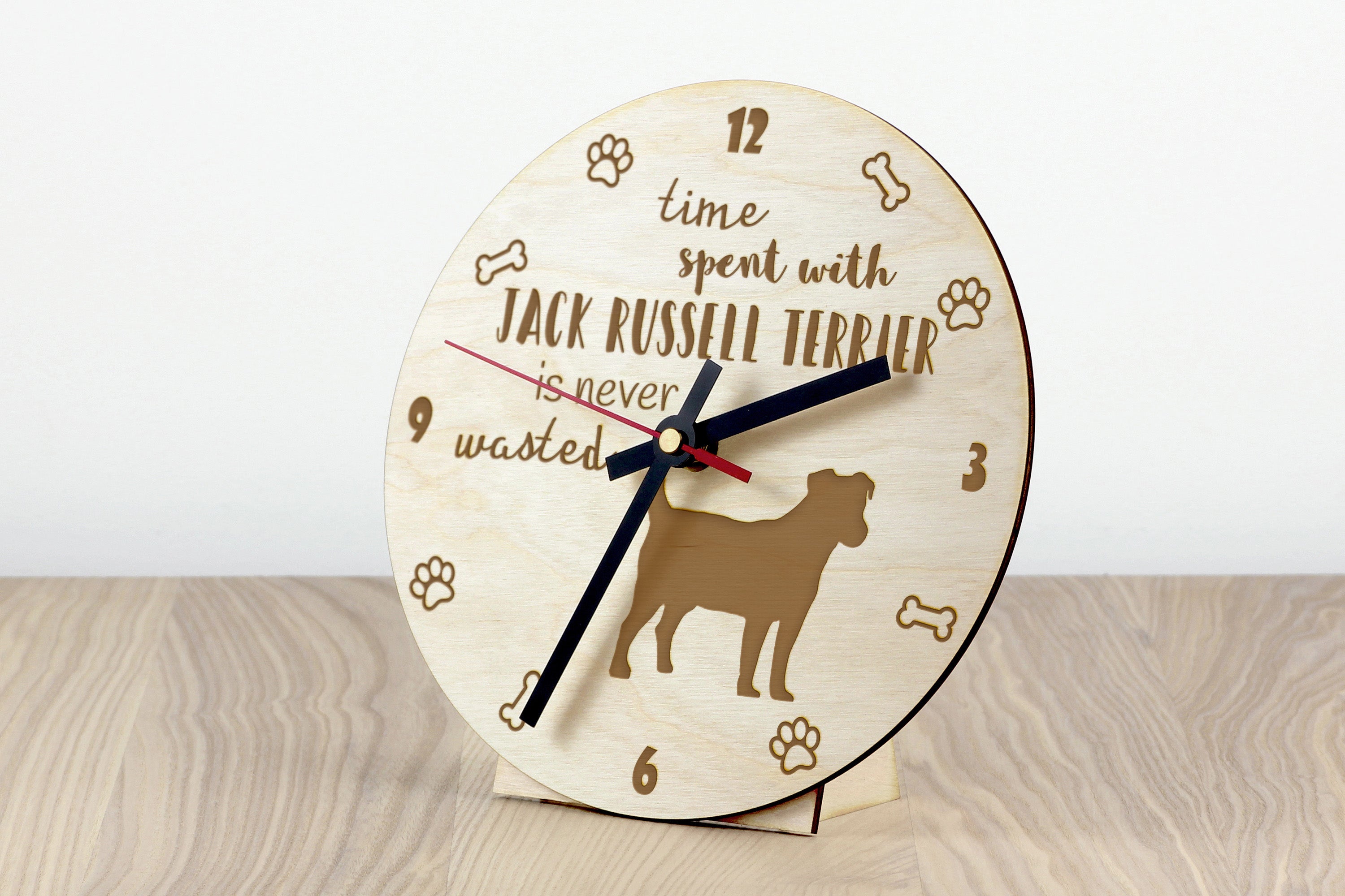 Jack Russell Terrier - clock with a dog, wooden clock, wall clock for dog lovers, clock for desk and shelf, Art-Dog