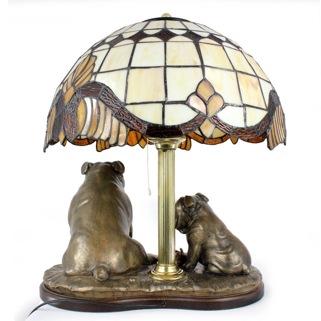 Bulldog, English Bulldog, British Bulldog - stained glass lamp with a lampshade, table lamp with a dog statue, interior decor in retro style by Art-Dog brand