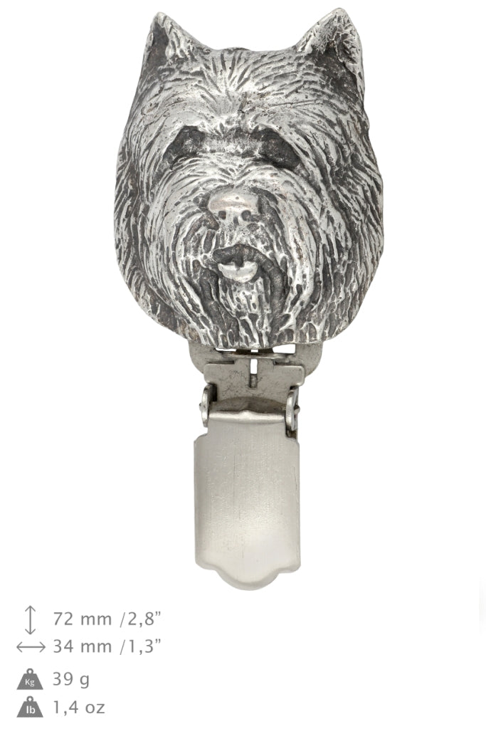 Cairn Terrier - brooch with a clip, holder for a start number, silver-plated dog show pin from the Art-Dog brand