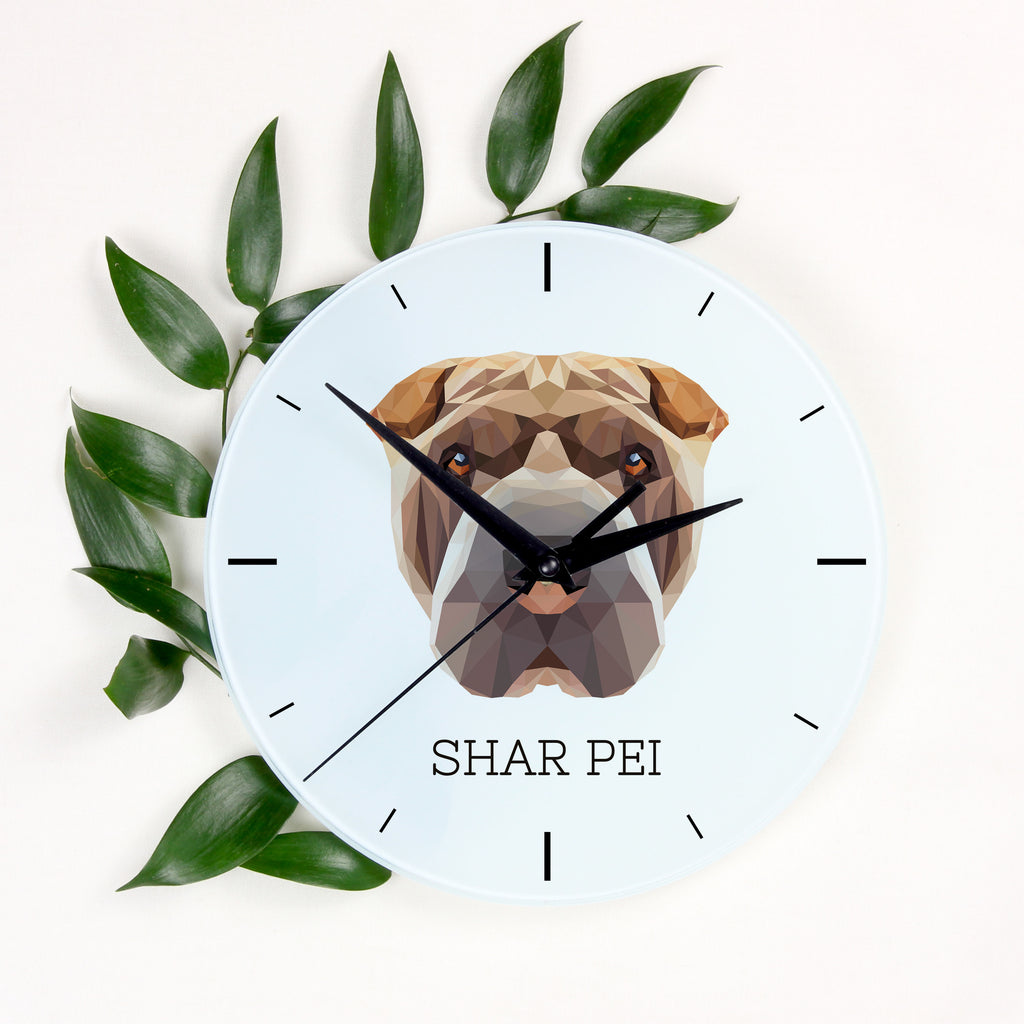 Shar Pei - geometric wall clock with a picture and the brand name Art-Dog