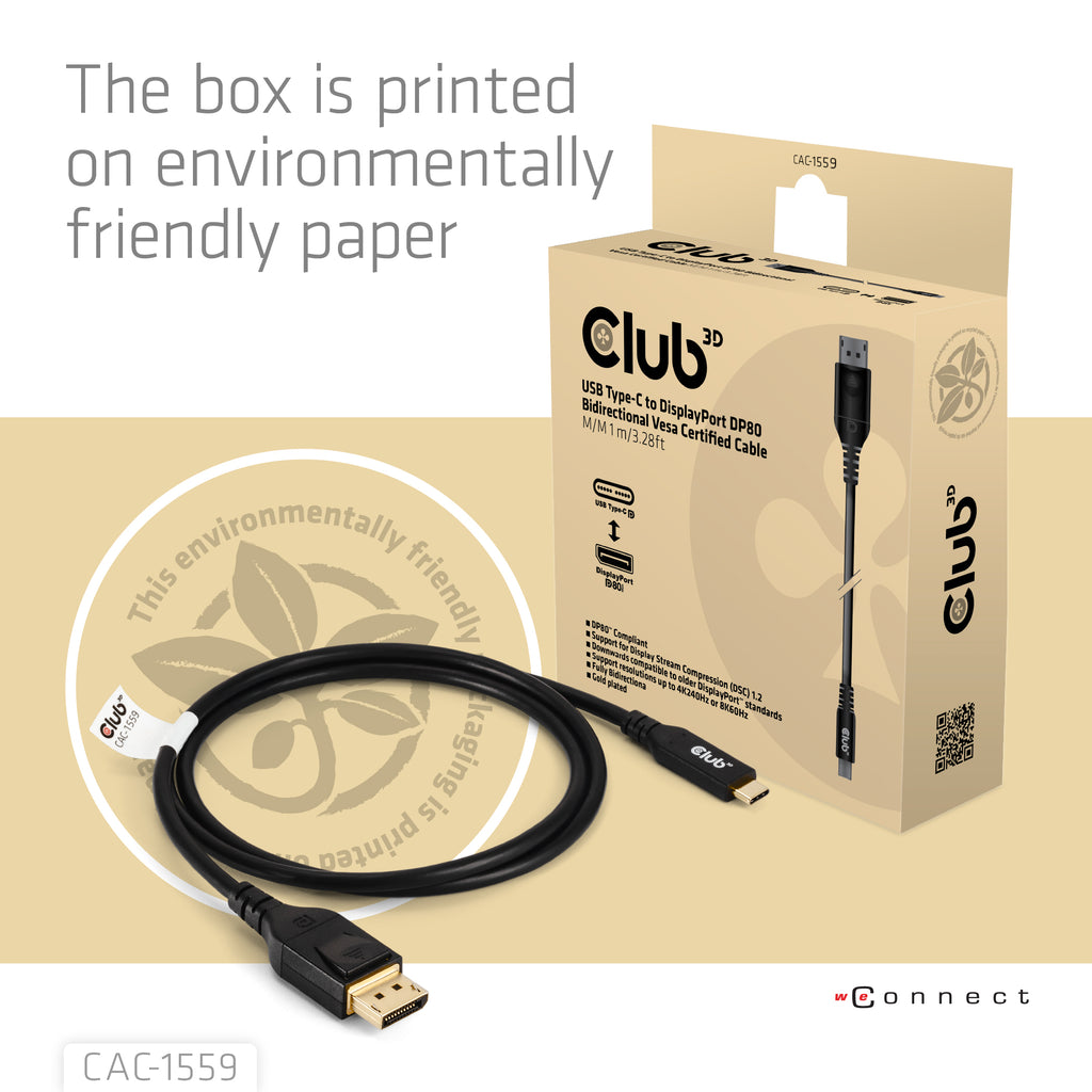 CLUB3D CAC-1559 Câble Adaptateur USB Type-C vers DisplayPort, Noir, 1 m