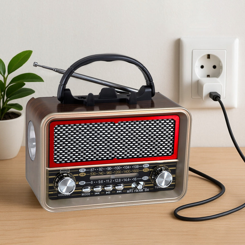 Radio Retro FM solaire Bluetooth portable à piles, avec antenne USB-C Zenwire BT-S060