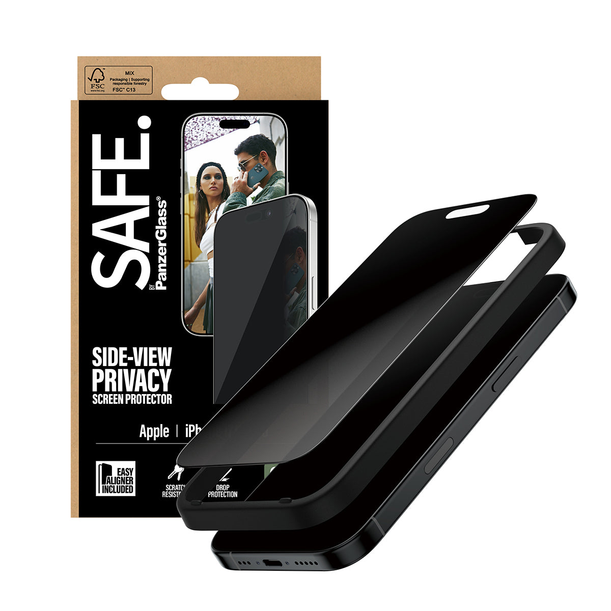 PanzerGlass SAFE. by ® 2-Way Privacy Screen Protector iPhone 17 | iPhone 16 Pro | Ultra-Wide Fit w. EasyAligner Protection d'écran transparent Apple 1 pièce(s)