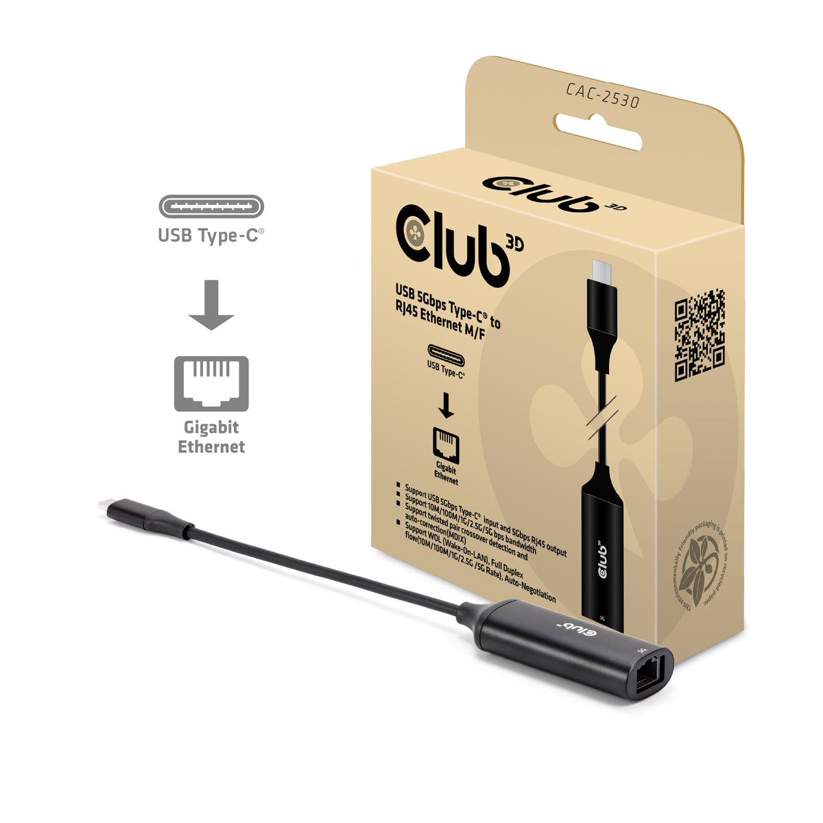 CLUB3D CAC-2530 Station d'accueil USB 3.2 Gen 1 Type-C, Noir