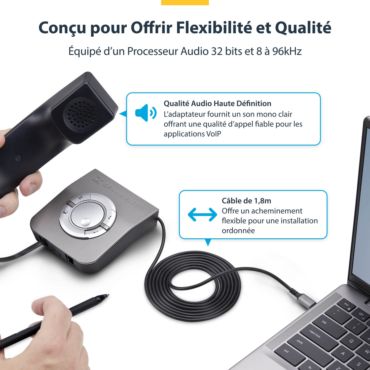StarTech.com Adaptateur USB-C vers RJ9 pour Combiné Téléphonique et Casque, 1,8m