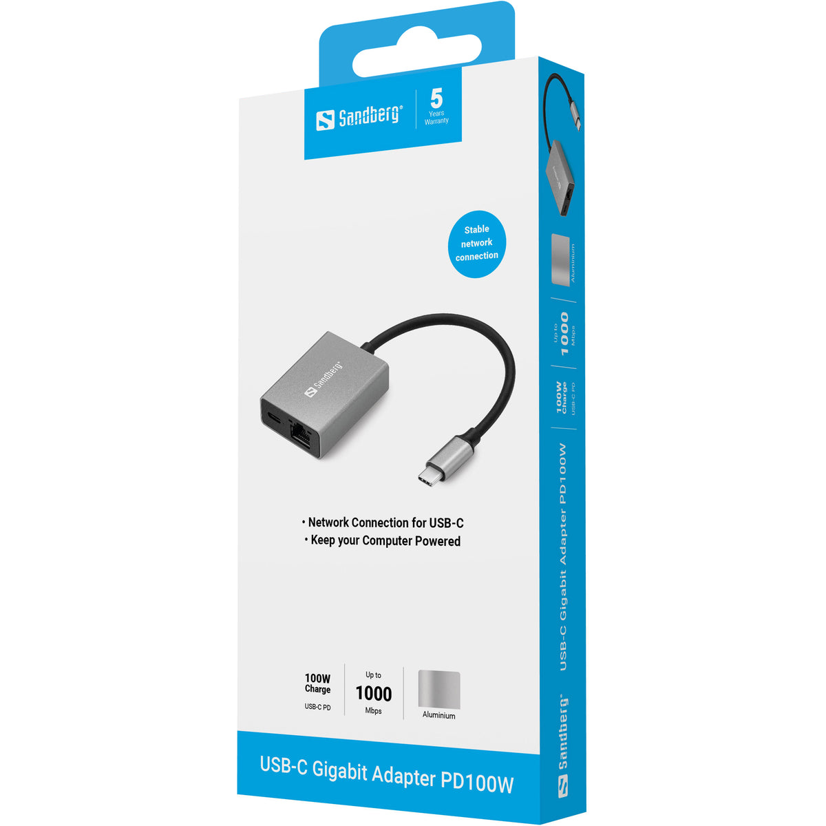Sandberg Adaptateur USB-C Gigabit Ethernet avec Power Delivery 100W