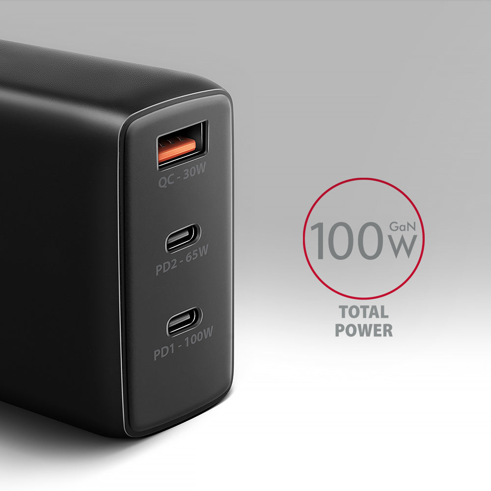 Axagon ACU-DPQ100 chargeur d'appareils mobiles Ordinateur portable, Téléphone portable, Netbook, Ordinateur portable, Smartphone, Smartwatch, Tablette, Universel Noir Secteur Charge rapide Intérieure