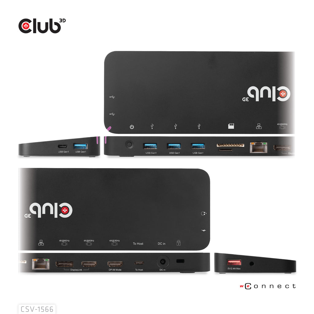 CLUB3D CSV-1566 Station d'accueil USB 3.2 Gen 1 Type-C, Noir