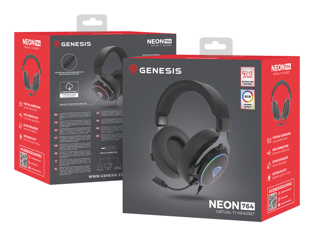 GENESIS Neon 764 Casque Avec fil Arceau Gaming USB Type-A Noir