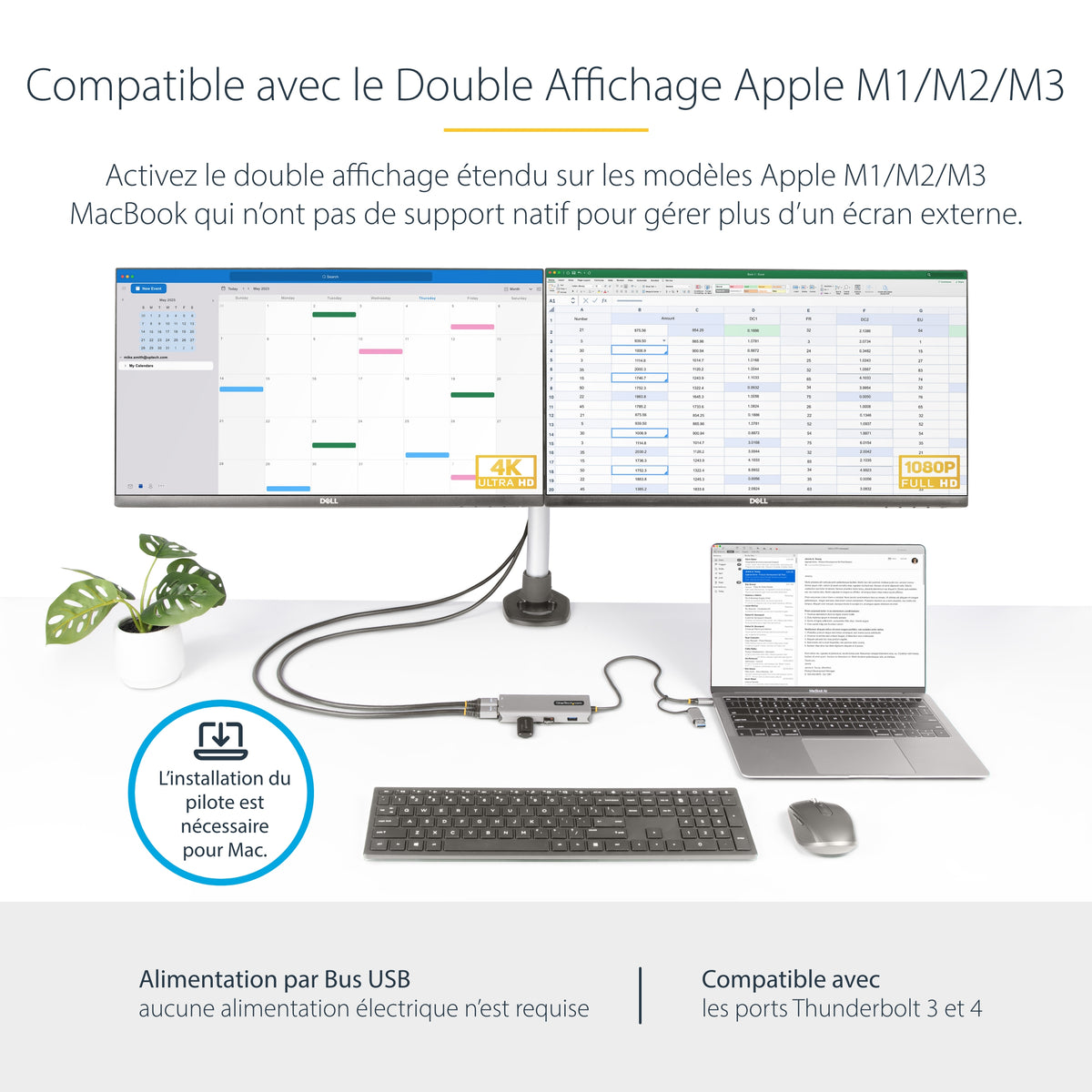 StarTech.com Adaptateur Multiport USB-C et USB-A, Double HDMI 4K30Hz/1080p60Hz, 3x USB-A 5Gbps, Station d'Accueil de Voy